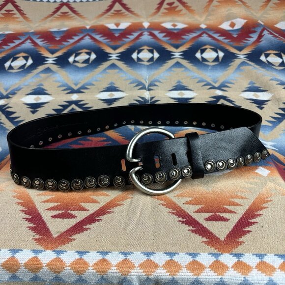 Brave Wide Leather Hip Belt Black Metal Medallions Canada Sz 38 Waist 37-41” main image 9